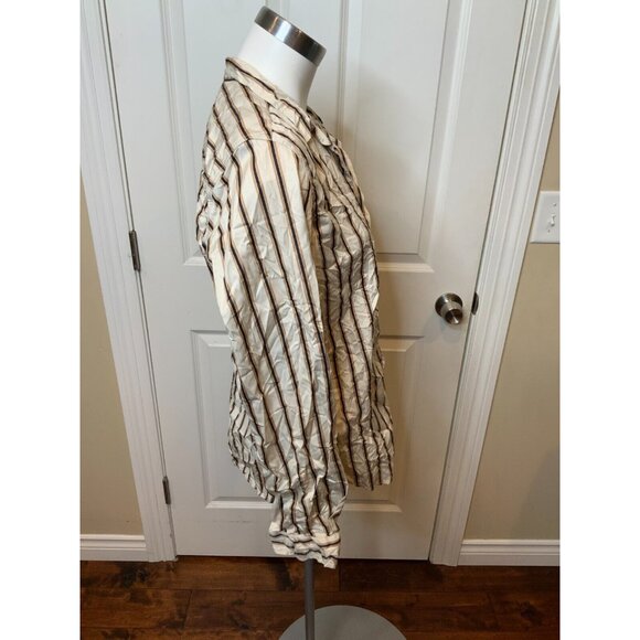 Frank & Eileen Barry Crinkle Cream, Tan & Black Striped Button-Up Shirt, Size XL - Picture 2 of 5